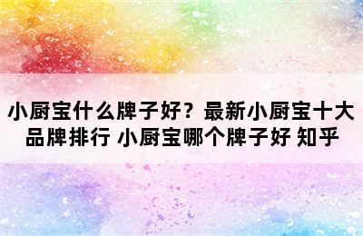 小厨宝什么牌子好？最新小厨宝十大品牌排行 小厨宝哪个牌子好 知乎